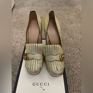 GUCCI Double G Logo Leather Heels, Size 9.5, IT/39.5, EUC